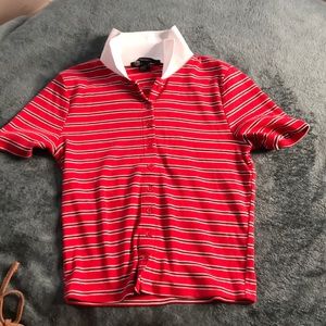 red collard cropped shirt / striped